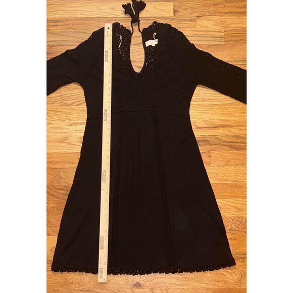 Odd Molly Anthropologie Black Knit Dress Long Sleeve Size 2 Crochet Detail BOHO - Picture 7 of 9